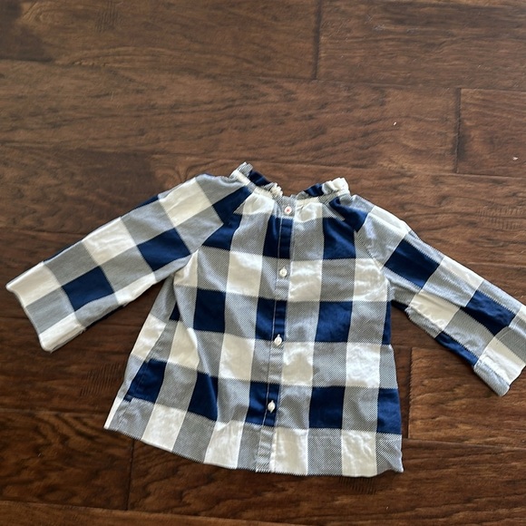 Crewcuts by J Crew Factory Navy Checked Bell sleeve with ruffle collar top (4-5) - Picture 4 of 5